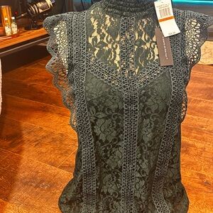 Nordstrom Green Ruffled Fitted Embellished Blouse